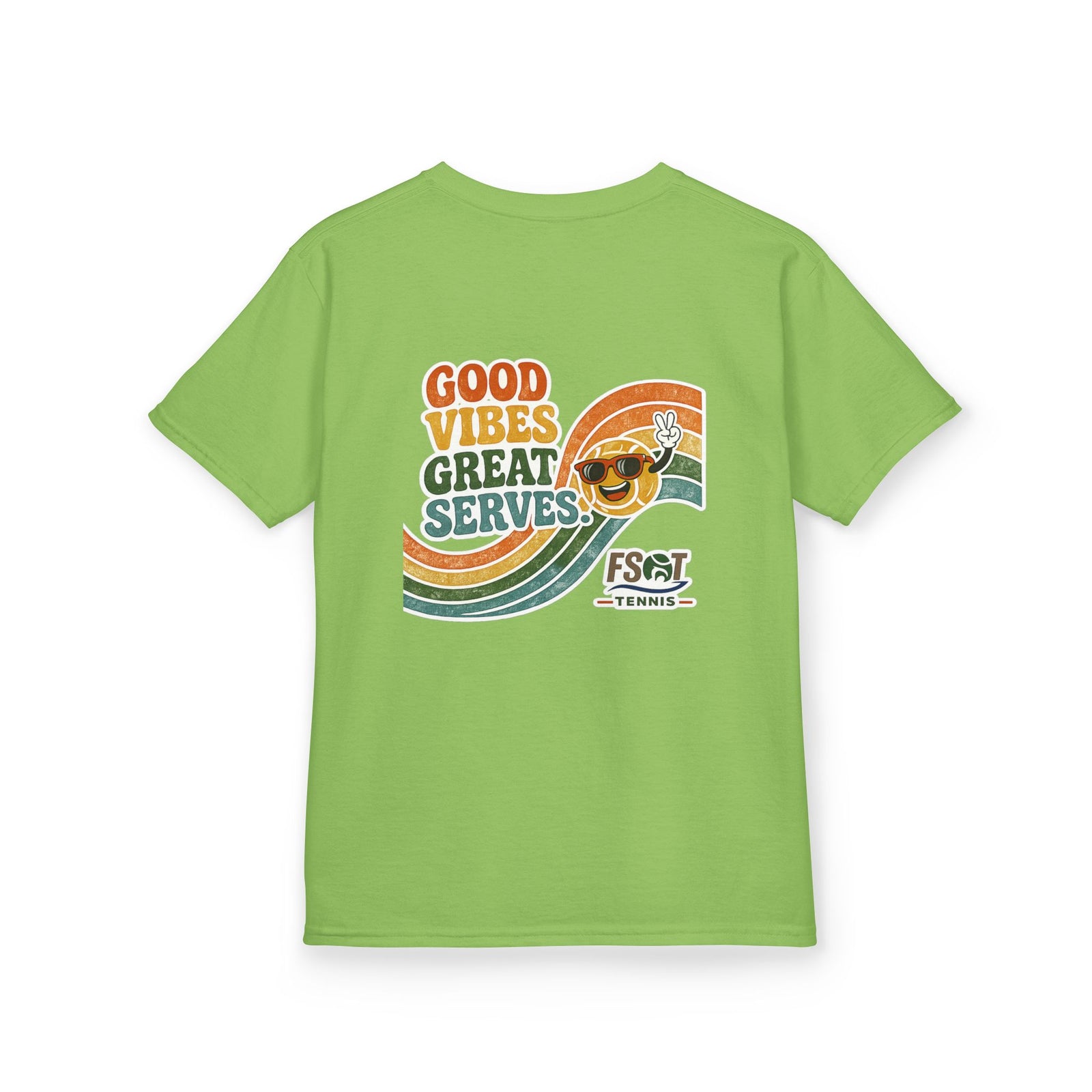 Kids Tee — "Good Vibes, Great Serves" Retro Tennis Club Shirt