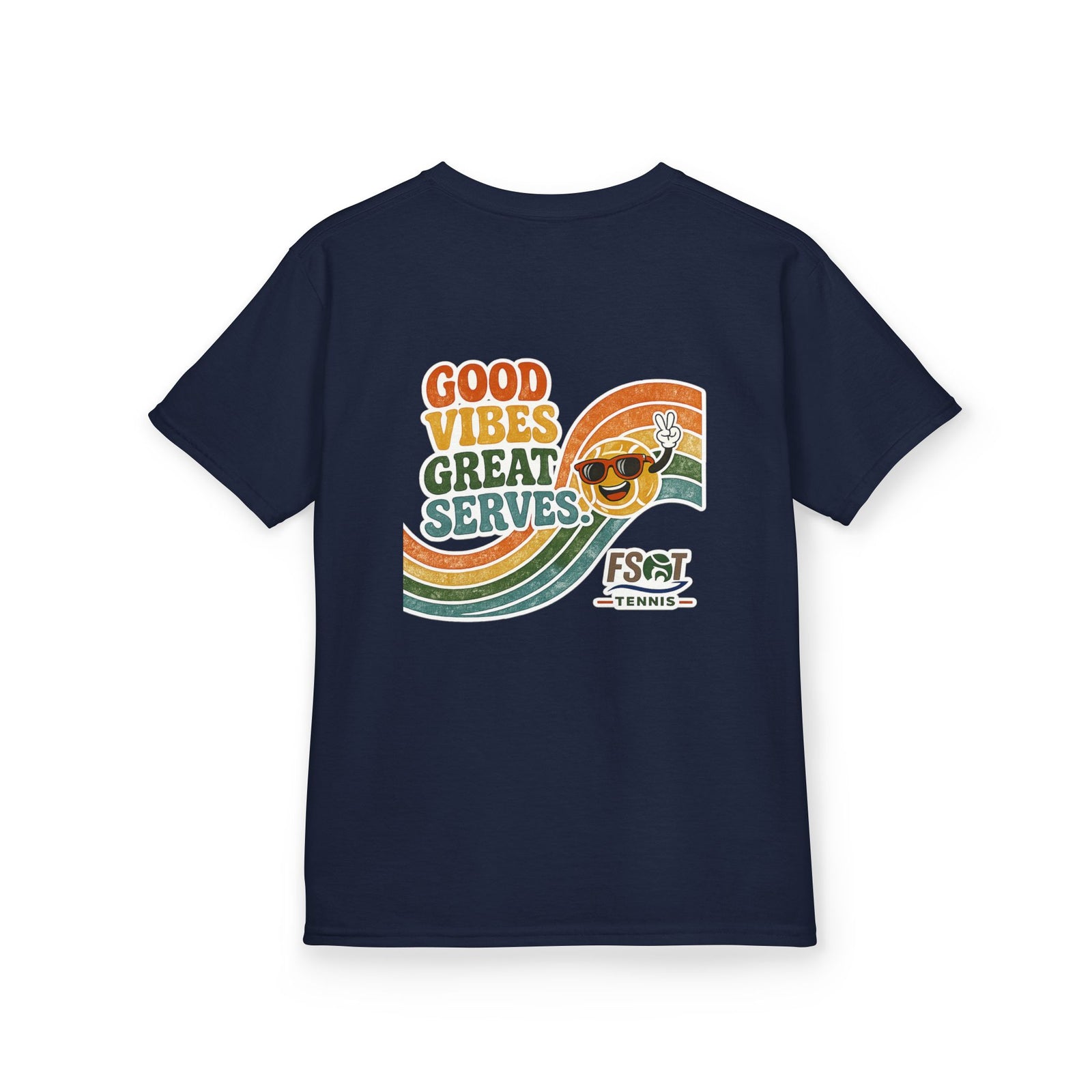 Kids Tee — "Good Vibes, Great Serves" Retro Tennis Club Shirt