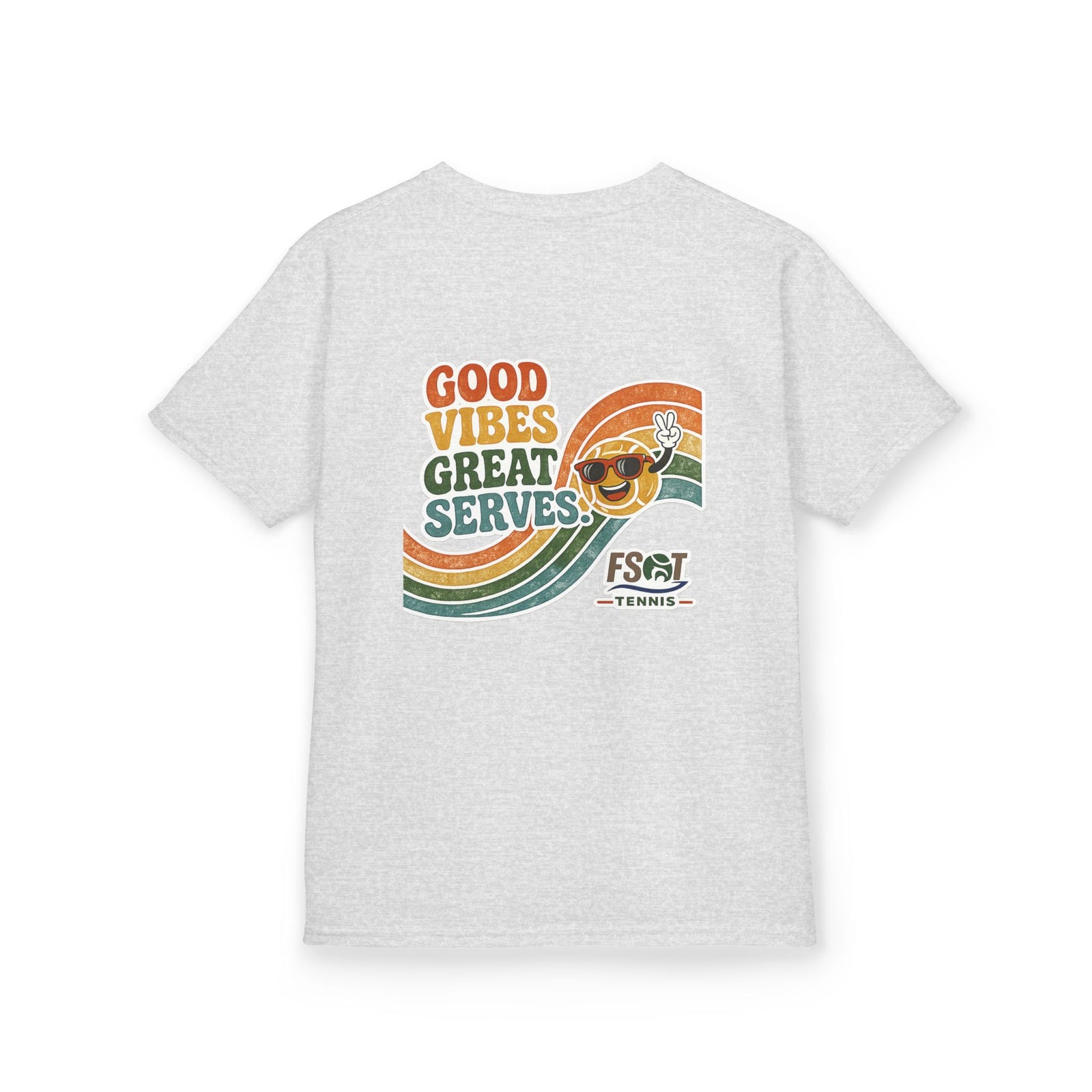 Kids Tee — "Good Vibes, Great Serves" Retro Tennis Club Shirt