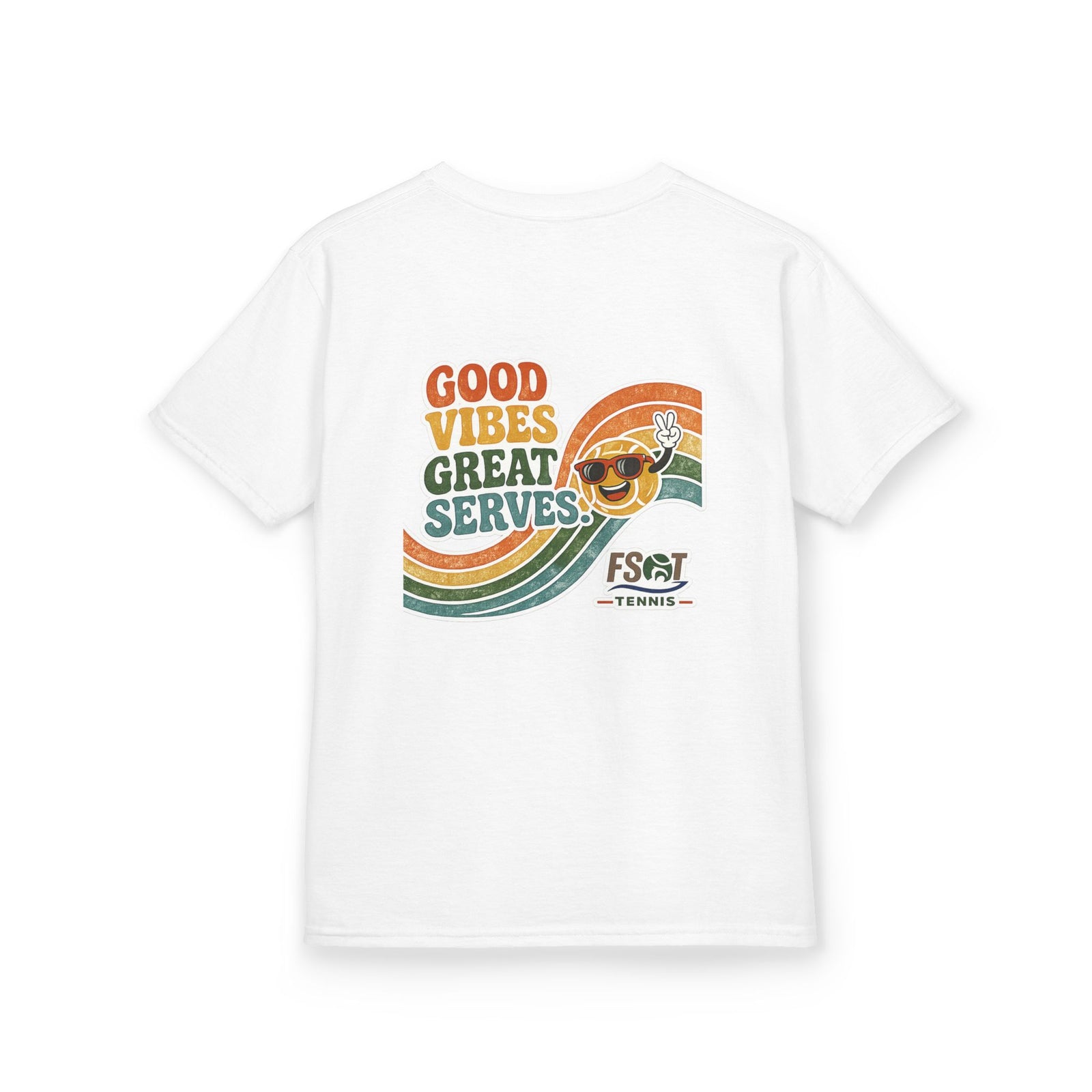 Kids Tee — "Good Vibes, Great Serves" Retro Tennis Club Shirt